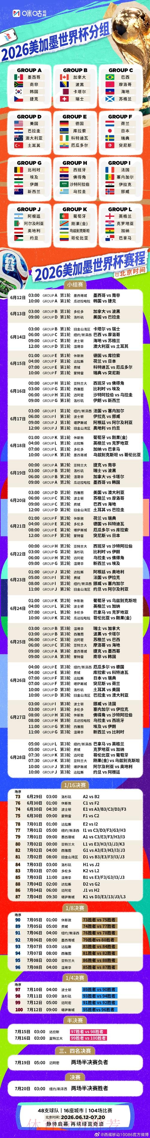 2026年世界杯赛程完整版